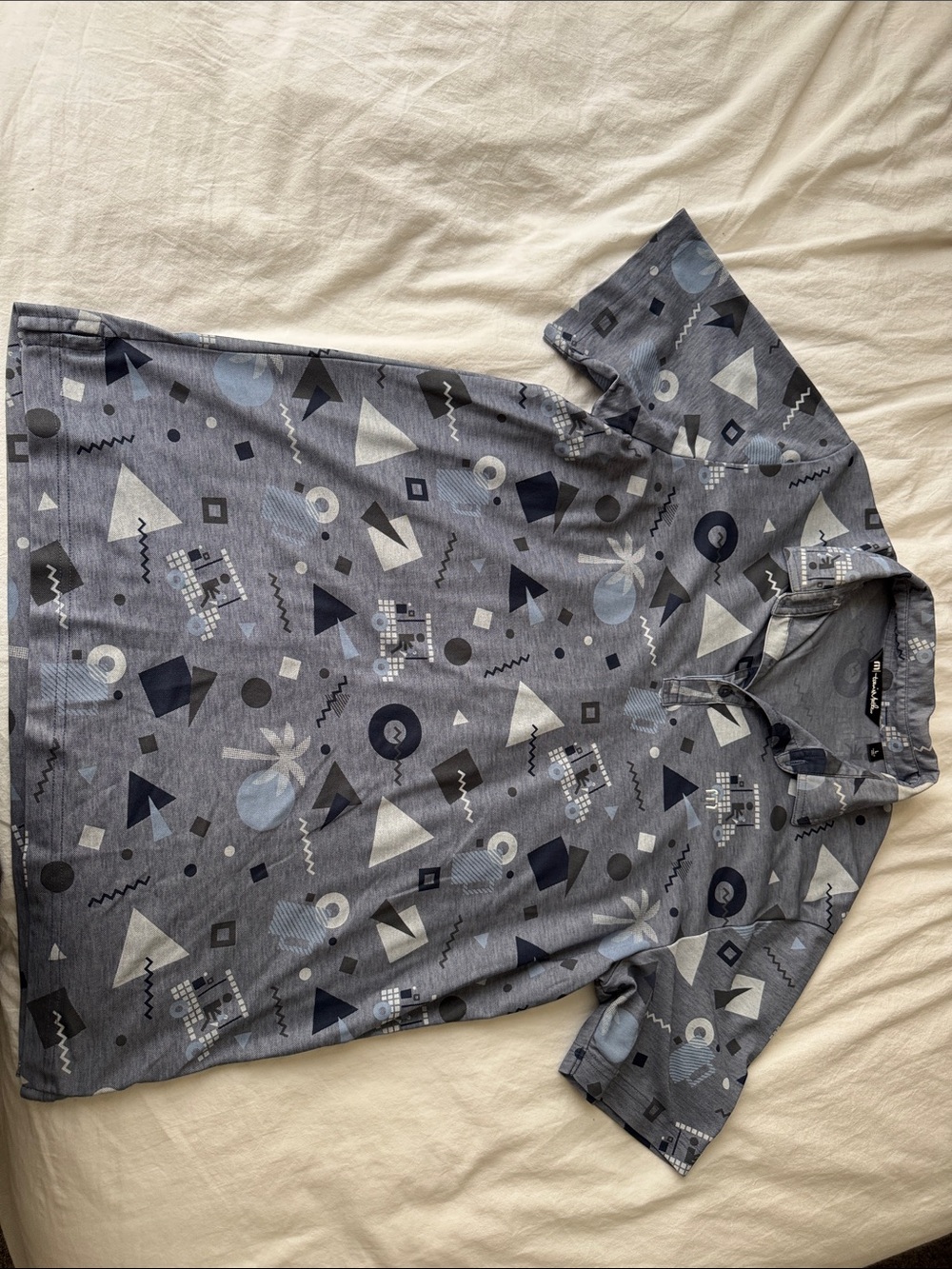 Travis Mathew Men’s Geometric Grey and Navy Polo